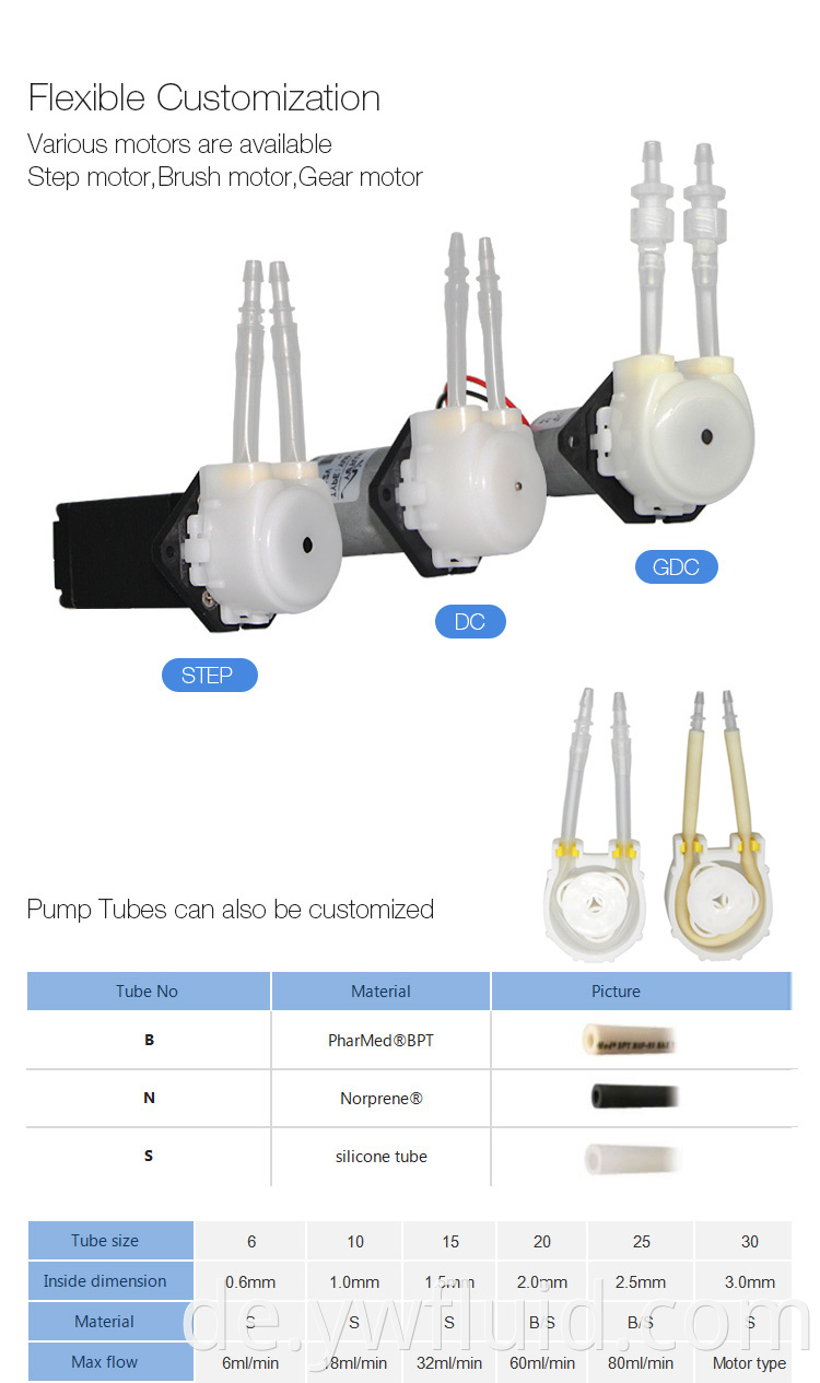Peristaltische Strukturschritt Elektrische Mini-Booster-Pumpe in China YW01-Schritt